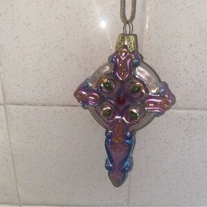 Jeweled‎ Cross Glass Christmas Ornament Religious